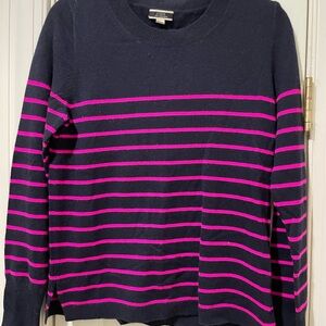 J. Crew Black and Pink Crew Neck Cashmere Sweater with Stripes